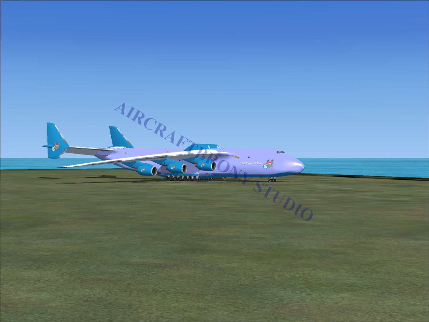 Light purple cargo airplane with sky blue accents.