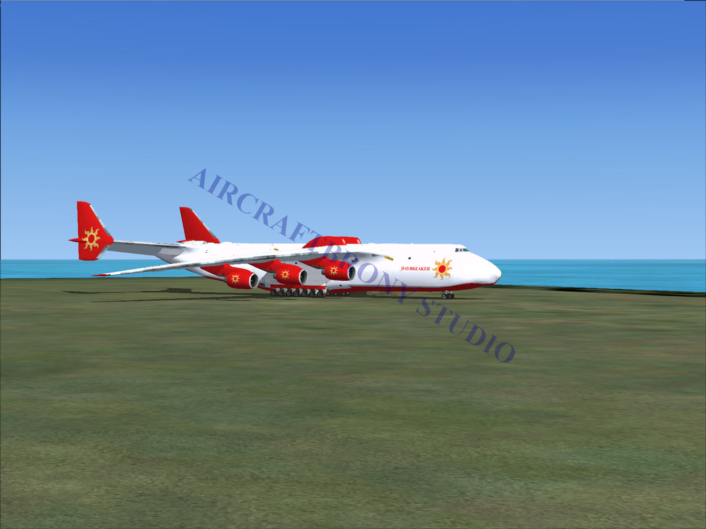 White cargo plane with red accents and multiple jet engines.