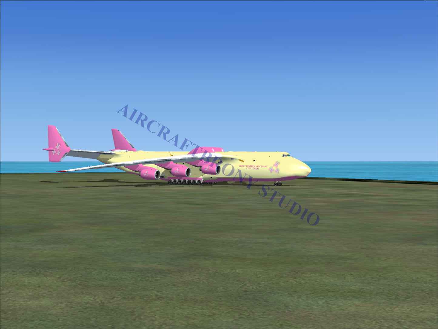 Yellow and pink cargo airplane