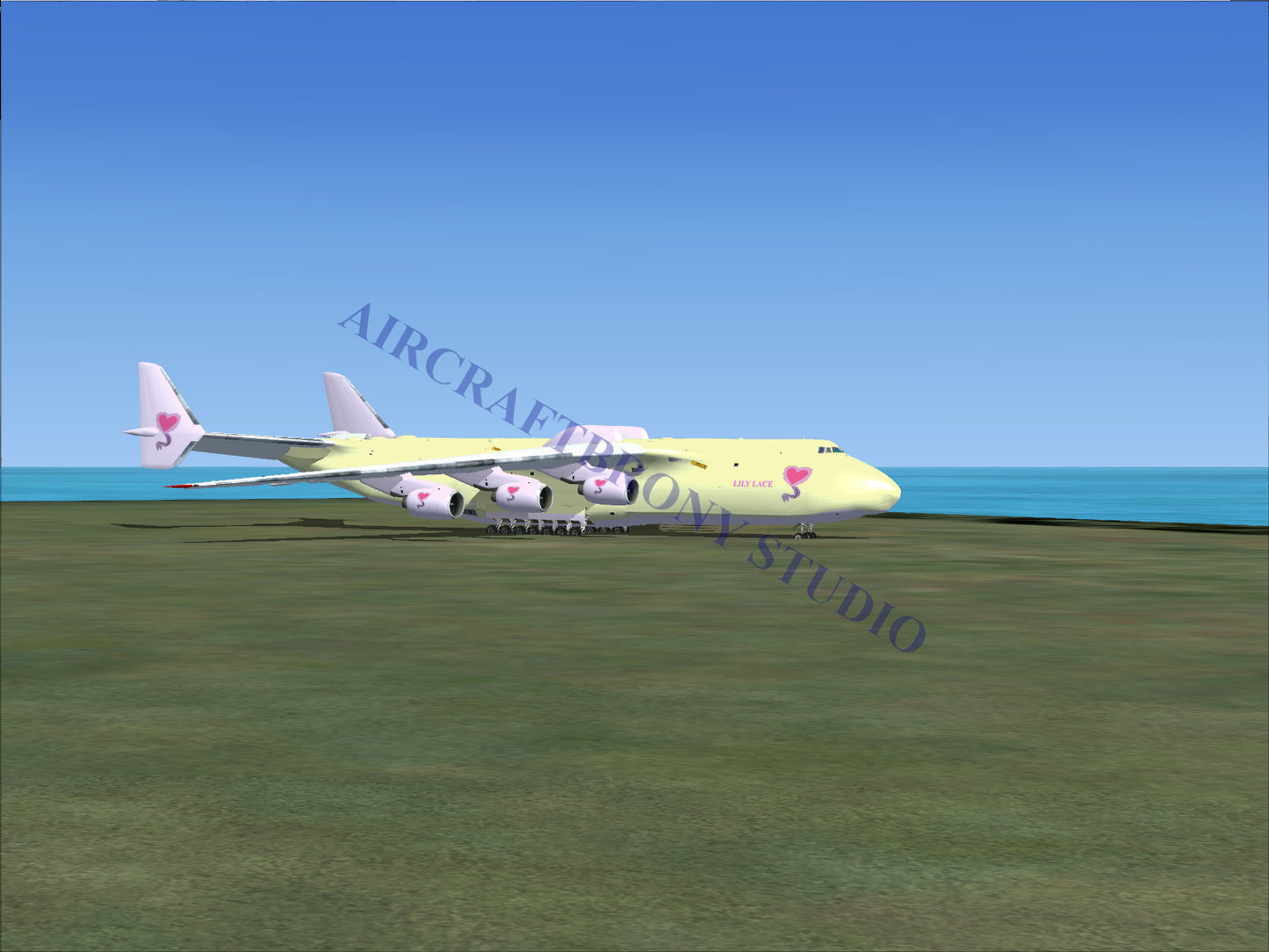 Boeing 747-8 intercontinental, white and pink fuselage with blue tail.