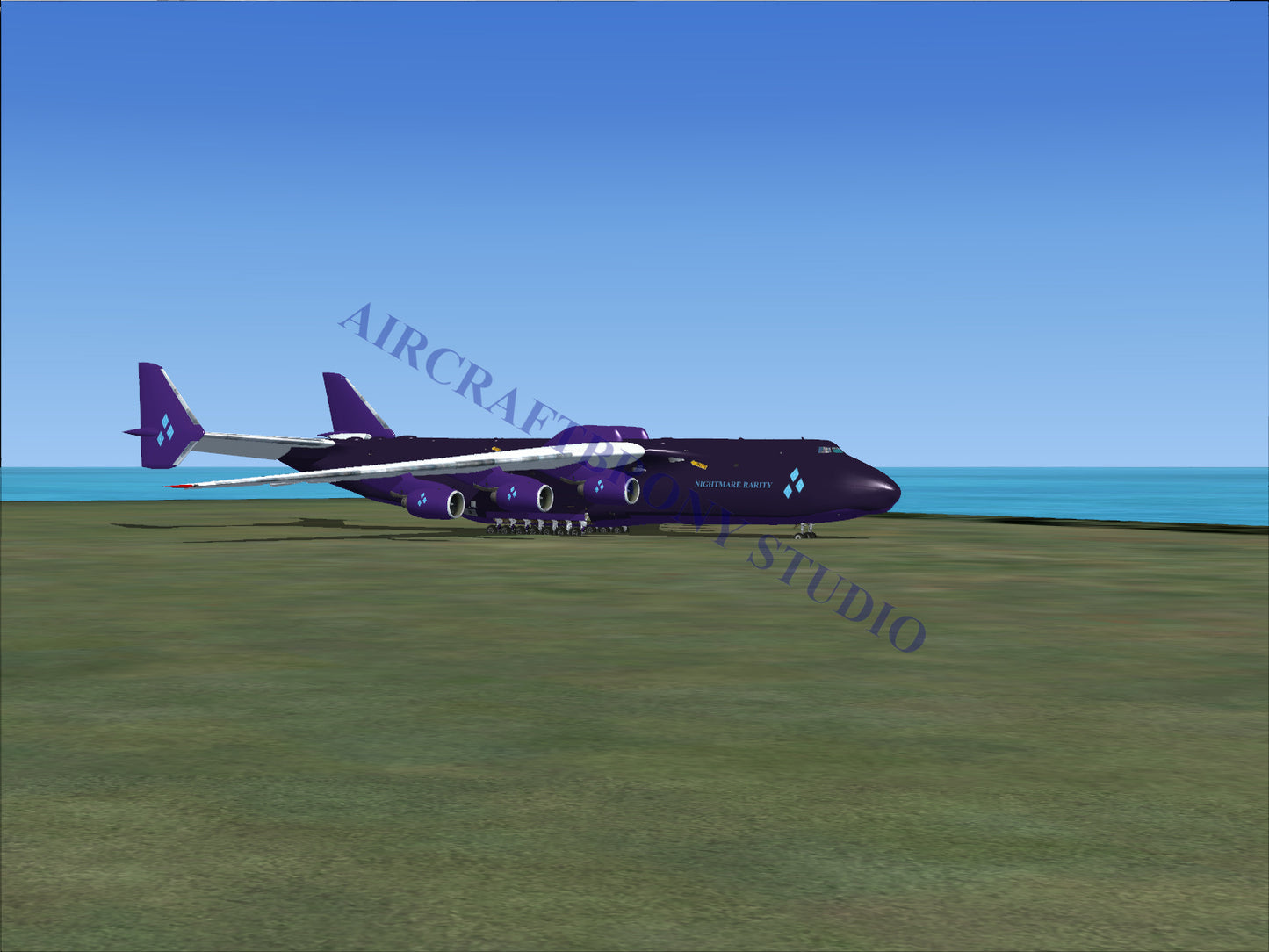 Purple boeing 747-8 cargo plane with white accents and star logo on tail.