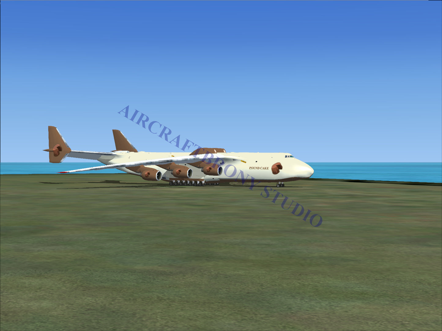 White and brown cargo plane with red accents, designed for heavy-lift operations.