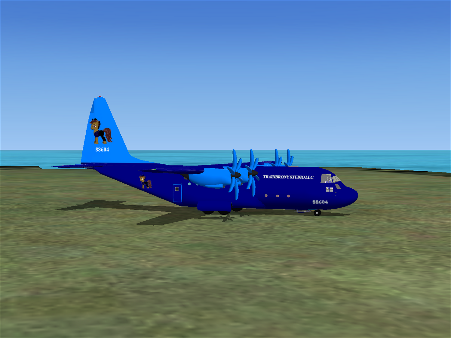 Blue cargo plane.
