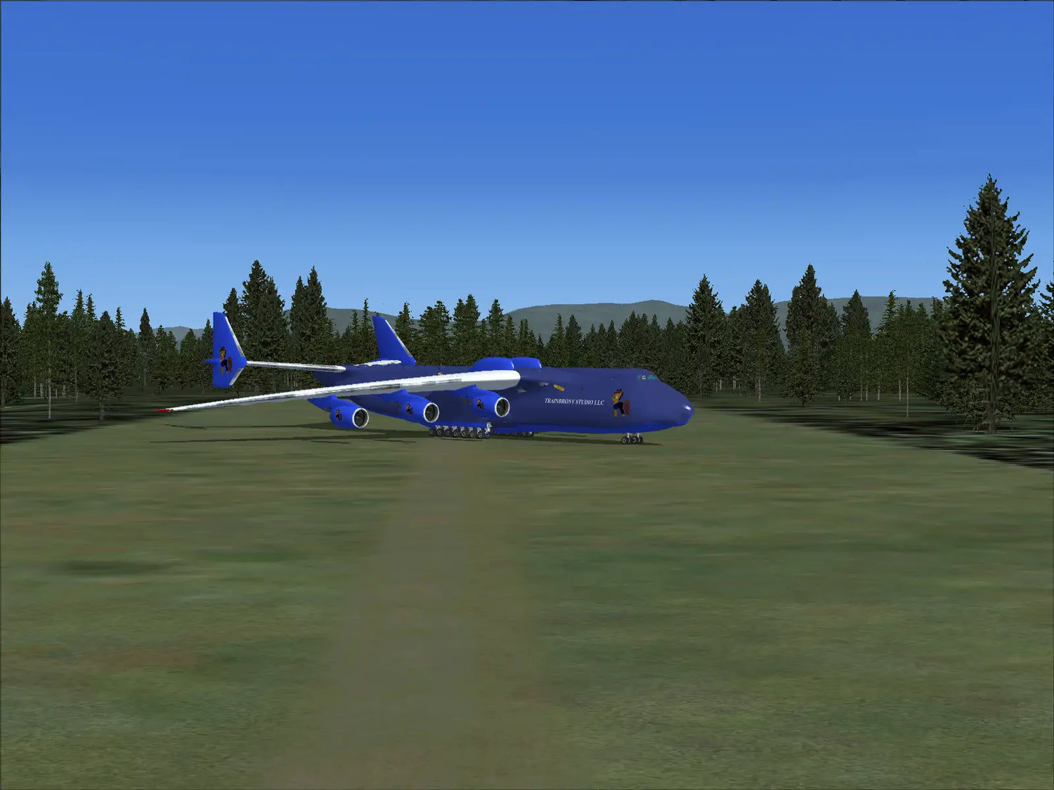 A large, blue cargo aircraft with four engines.