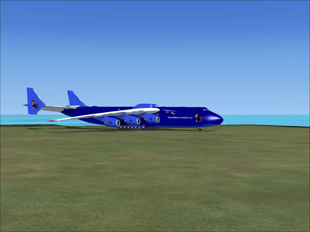 A large, blue cargo aircraft with four engines.
