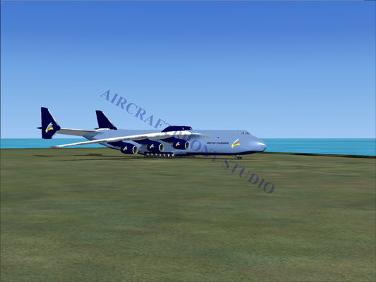 Light blue cargo plane with multiple engines
