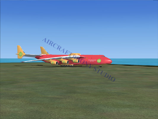 Red cargo aircraft with six engines
