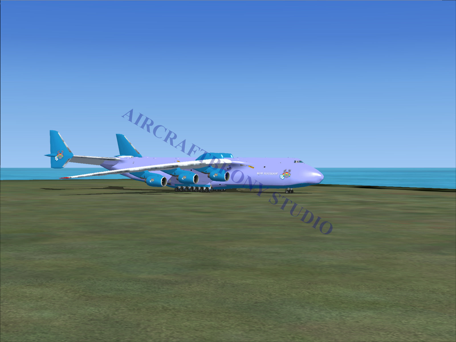 Light purple cargo airplane with sky blue accents.