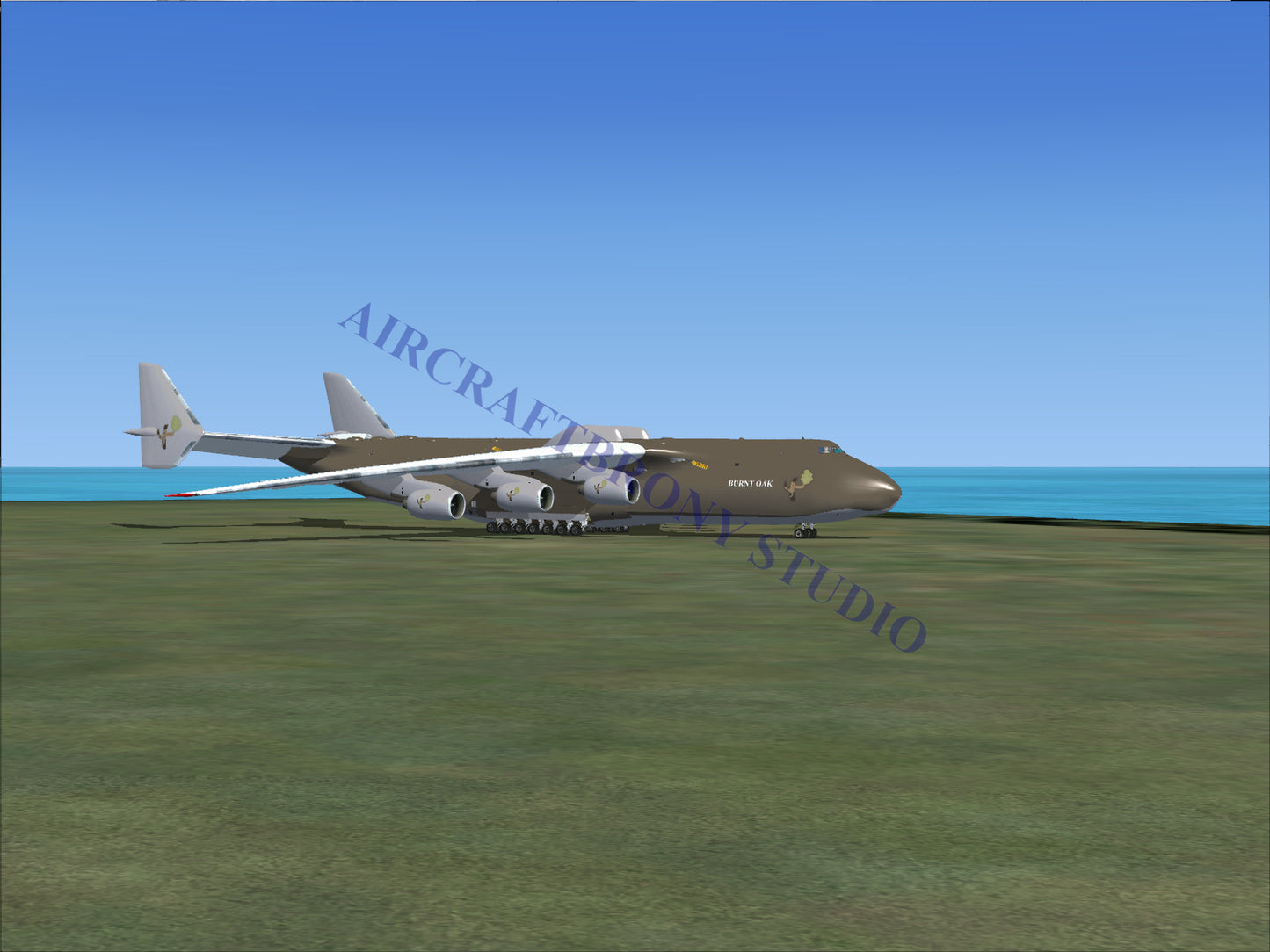 A multi-engine cargo aircraft with a high wing and twin tail fins.