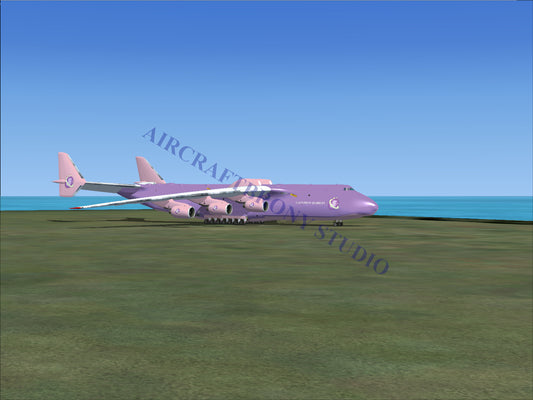 Purple cargo plane with white logo and pink accents.