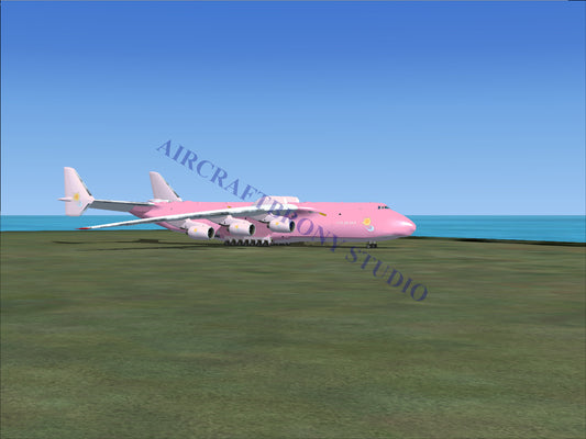 Pink cargo aircraft with six engines