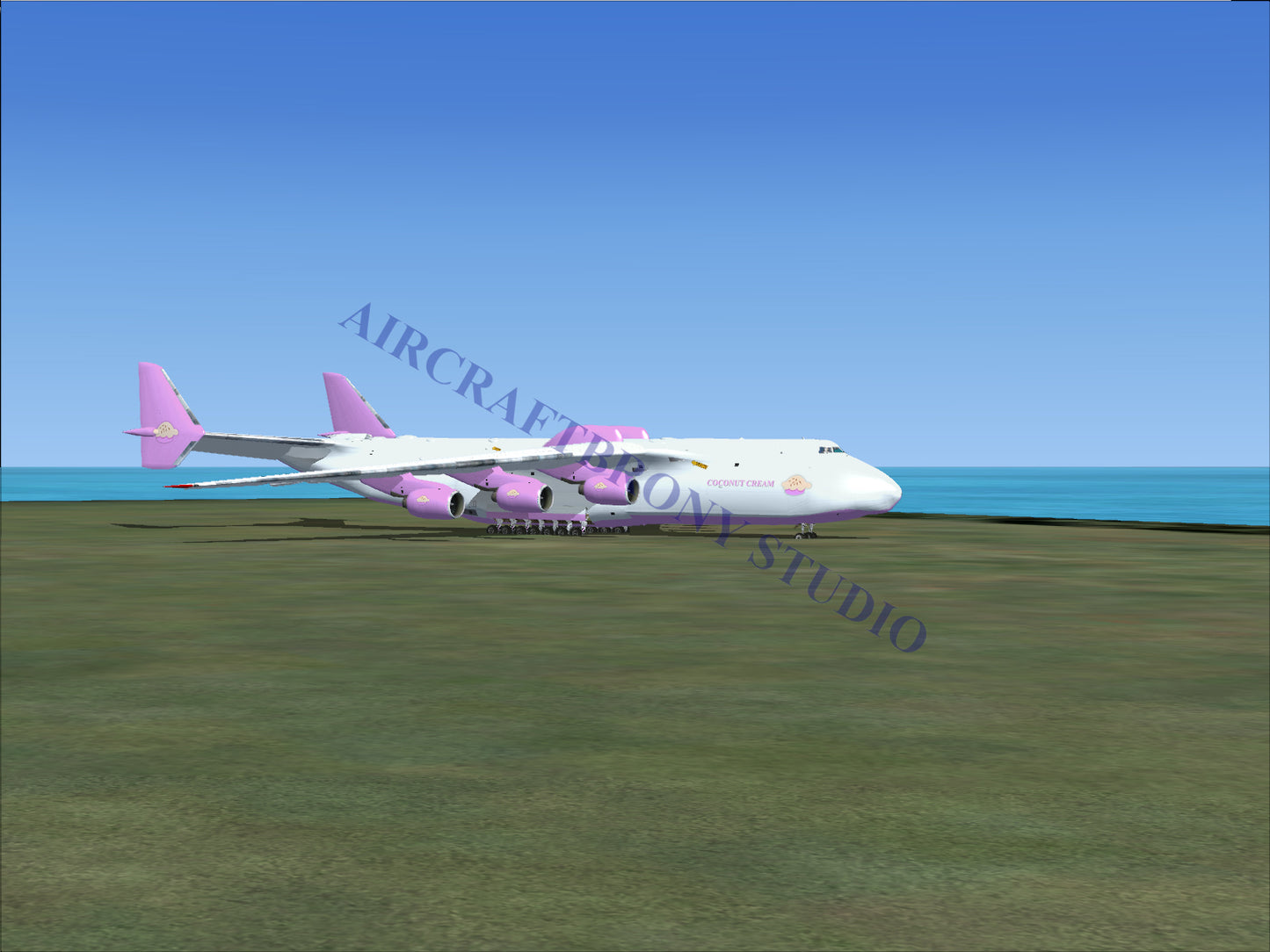 Pink and white cargo plane with large wings
