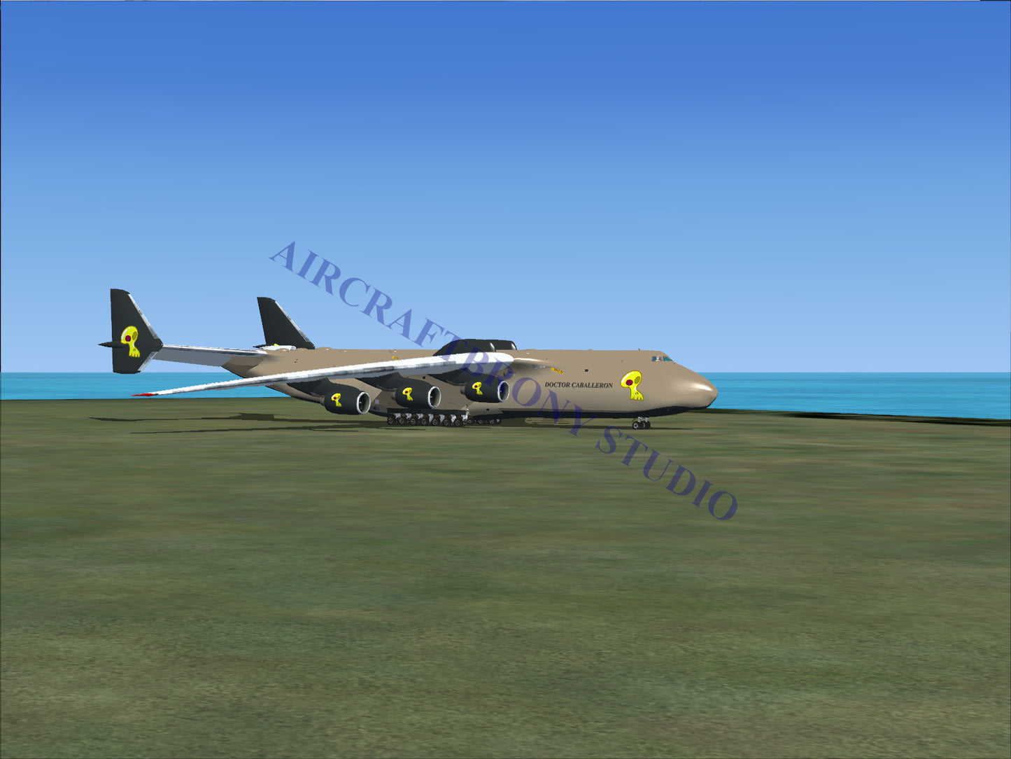 Boeing 747 cargo plane with yellow and black accents.