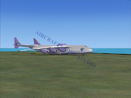 A multi-engine cargo aircraft with purple accents.