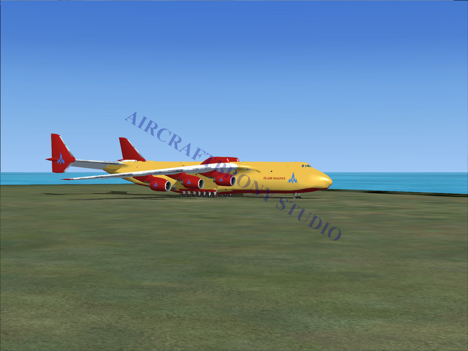 Yellow and red cargo plane with a sleek design, likely from antonov airlines.