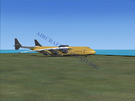 A yellow cargo aircraft with six engines.