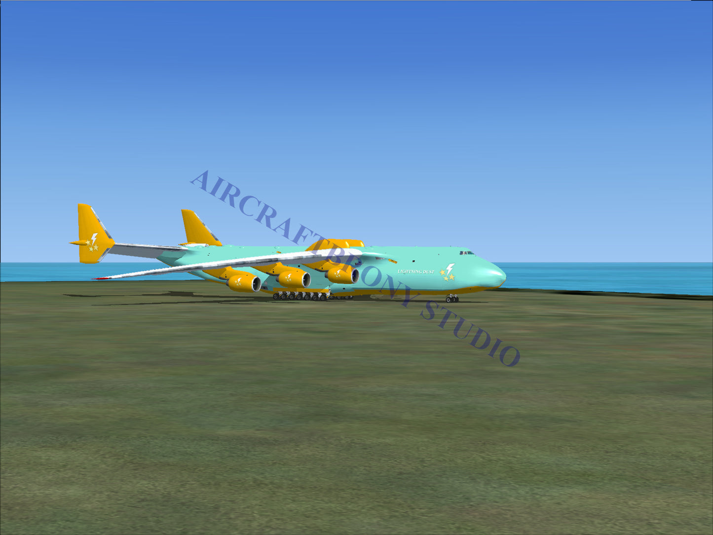 Boeing 747-8 intercontinental, turquoise and yellow.