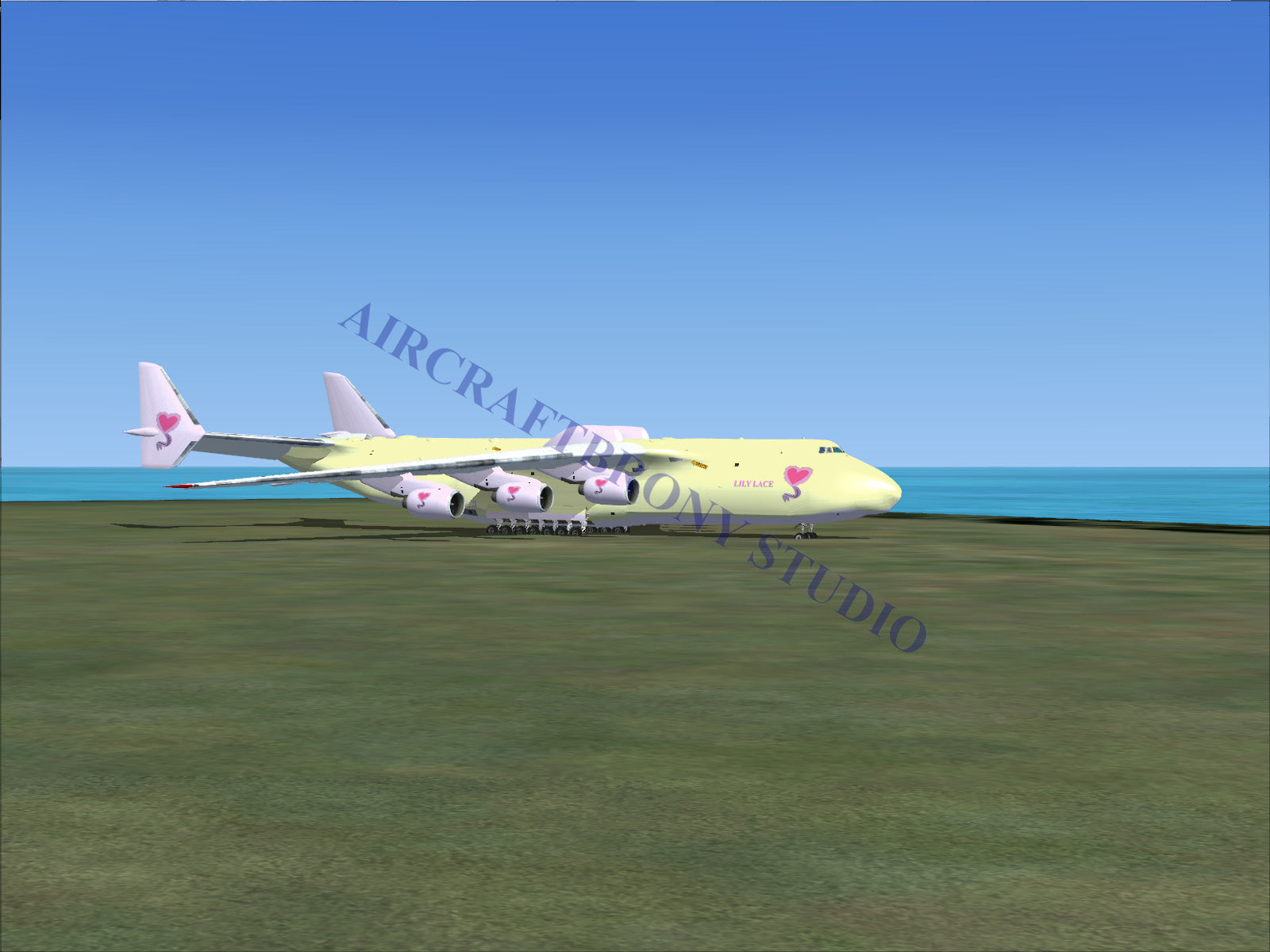 Boeing 747-8 intercontinental, white and pink fuselage with blue tail.
