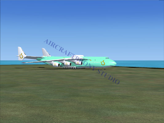 Boeing 747-8 intercontinental, turquoise and white fuselage with yellow logo.