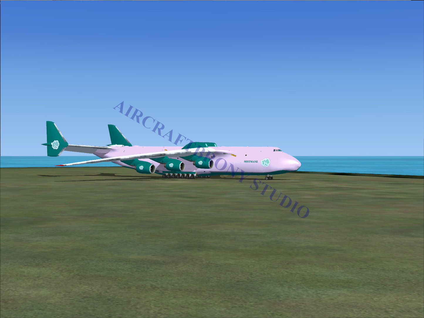 Pink and green boeing 747-8 cargo plane