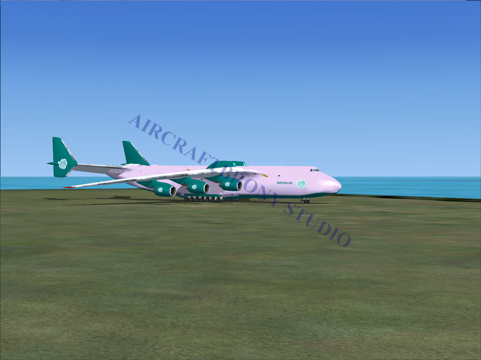 Pink and green boeing 747-8 cargo plane