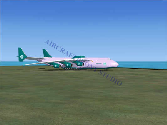 Pink and green boeing 747-8 cargo plane