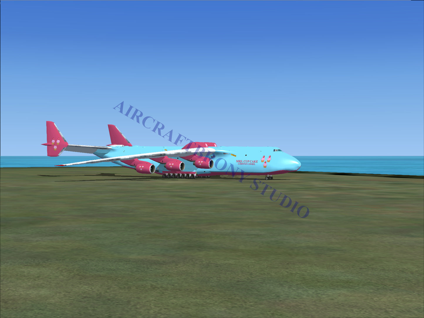 Blue and red cargo plane with large wings