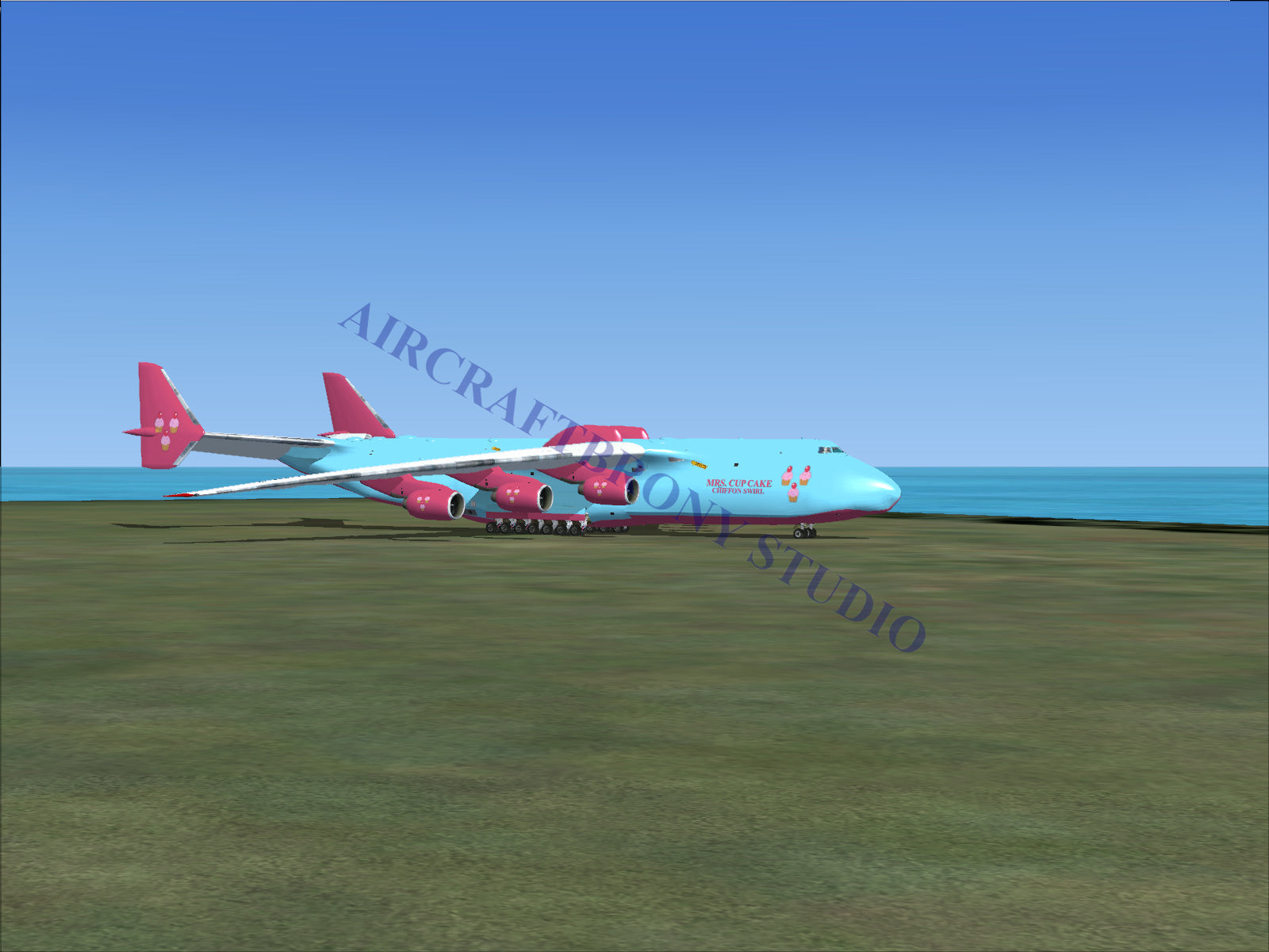Blue and red cargo plane with large wings