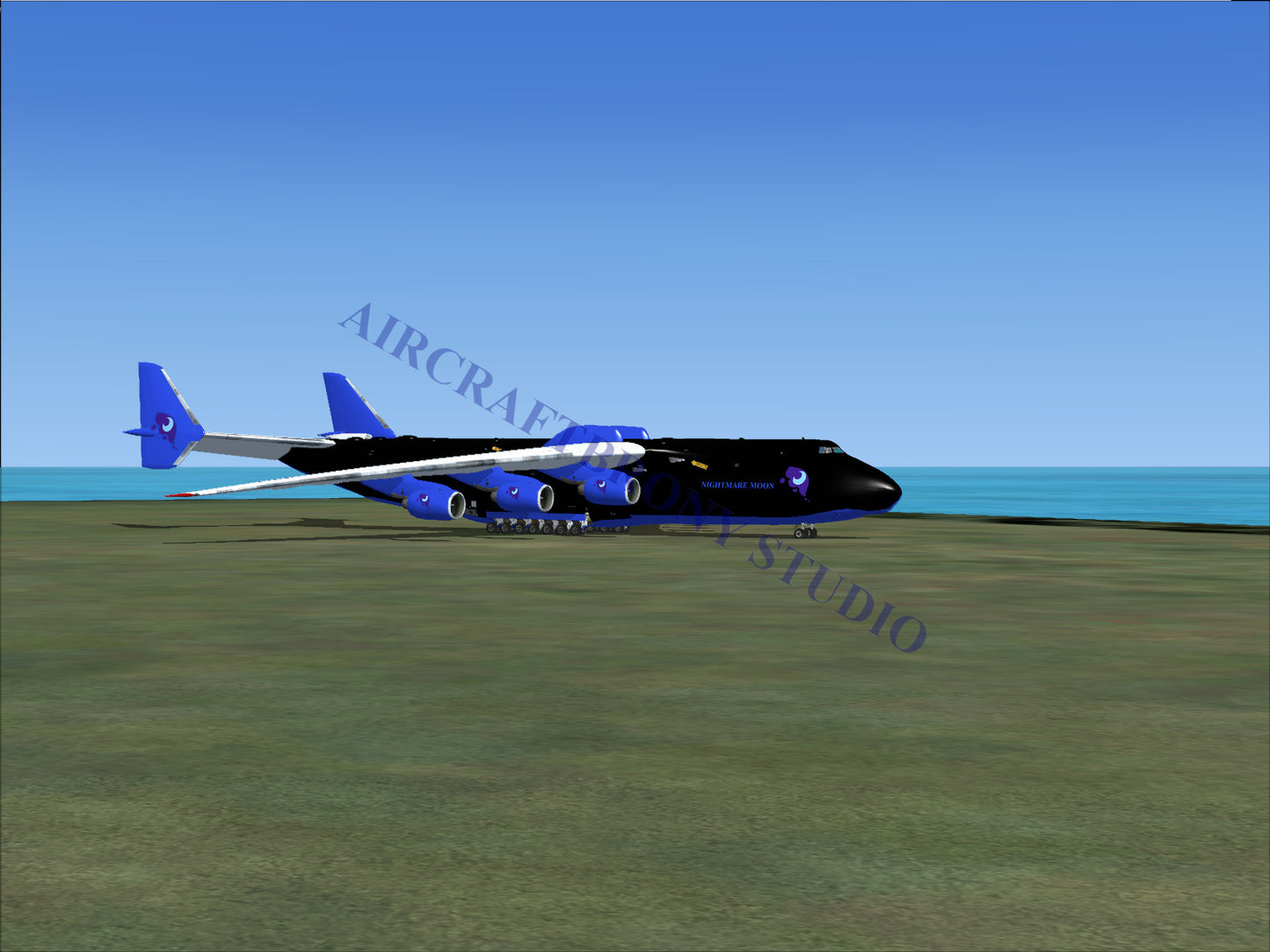 Blue and black cargo aircraft.