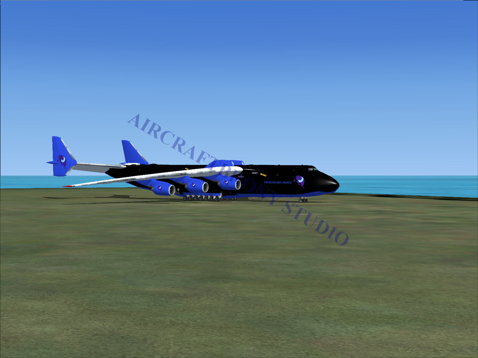 Blue and black cargo aircraft.