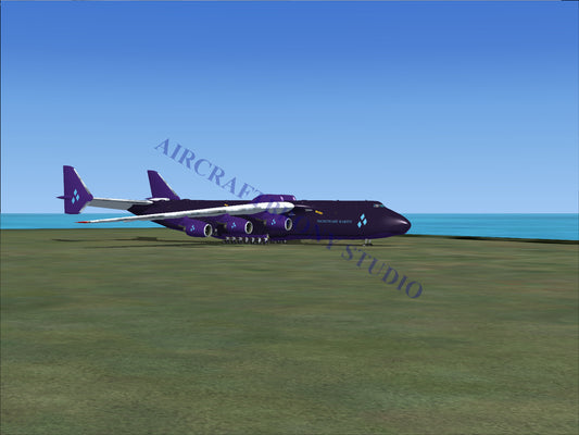 Purple boeing 747-8 cargo plane with white accents and star logo on tail.