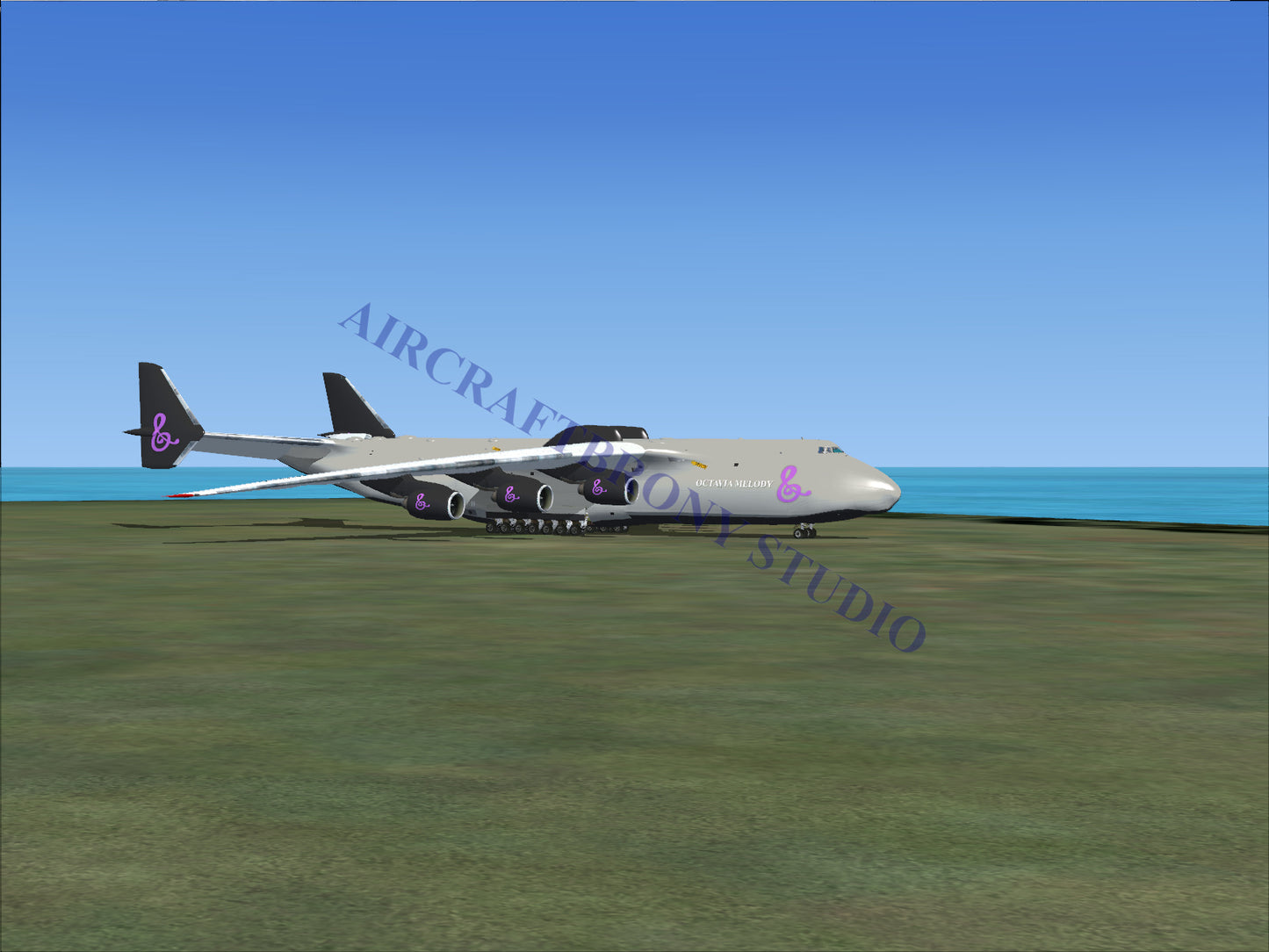 Boeing 747-8 cargo plane with purple and white livery.