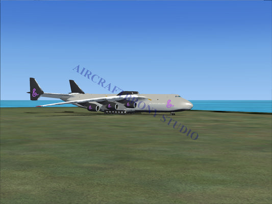 Boeing 747-8 cargo plane with purple and white livery.