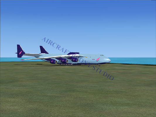 White and purple cargo plane with pink accents, designed for heavy-lift transportation.