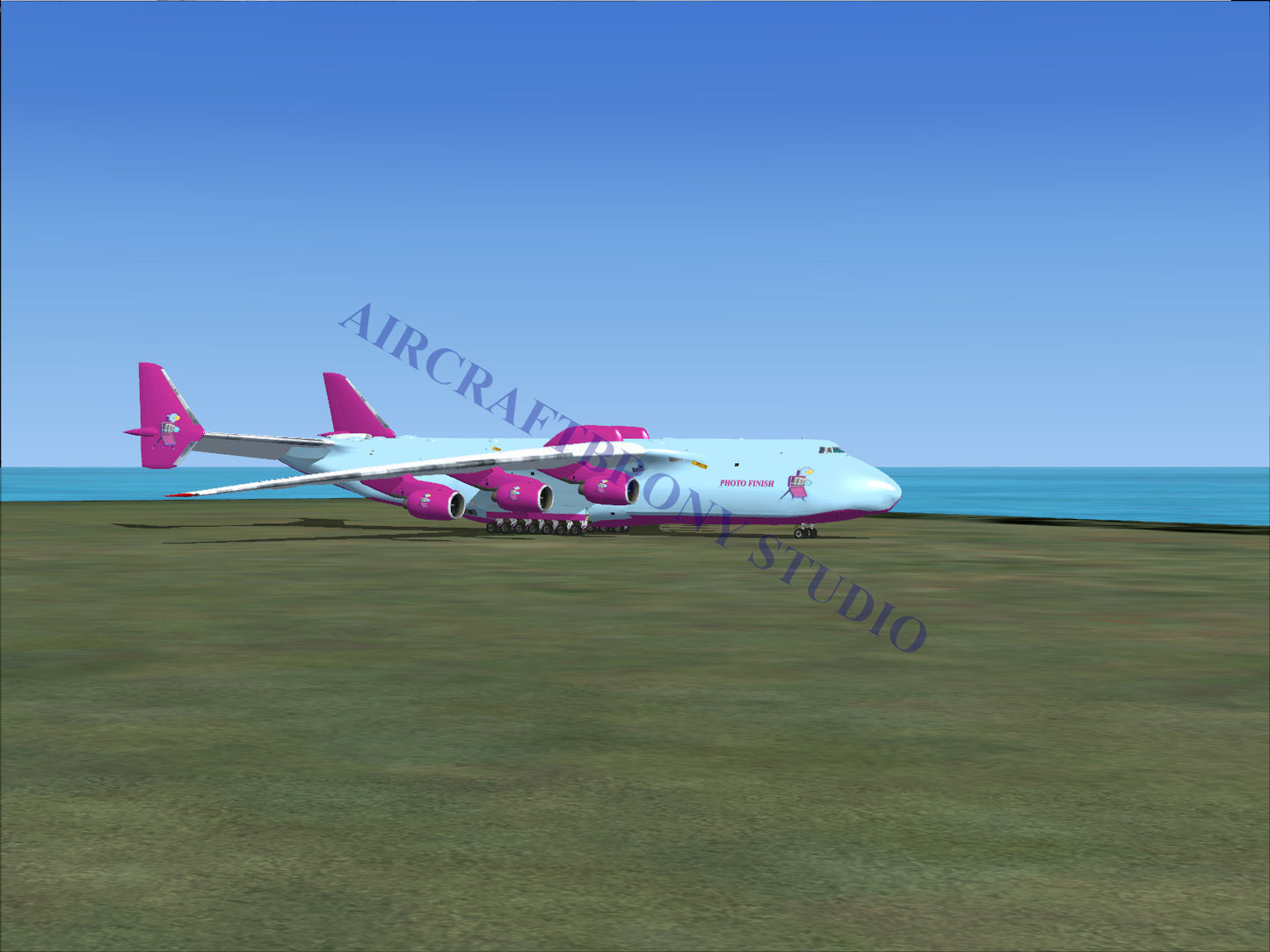 Pink and white cargo plane with large wings