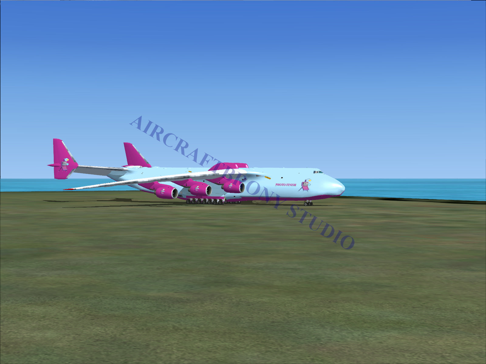 Pink and white cargo plane with large wings