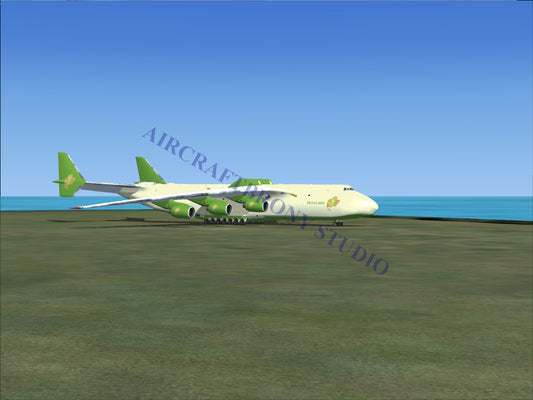 Green and white cargo plane model with gold accents