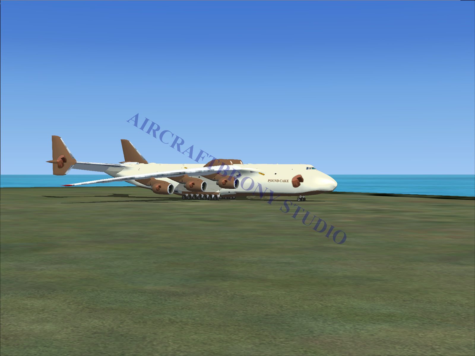 White and brown cargo plane with red accents, designed for heavy-lift operations.