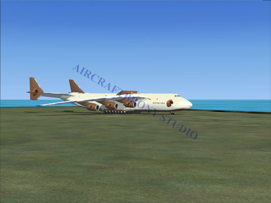 White and brown cargo plane with red accents, designed for heavy-lift operations.