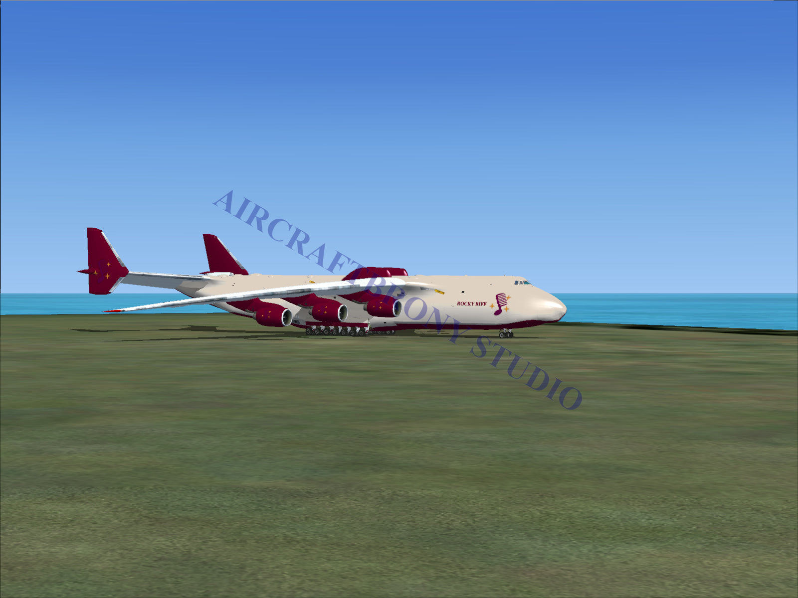 Red and white multi-engine cargo aircraft.