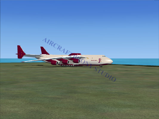 Red and white multi-engine cargo aircraft.