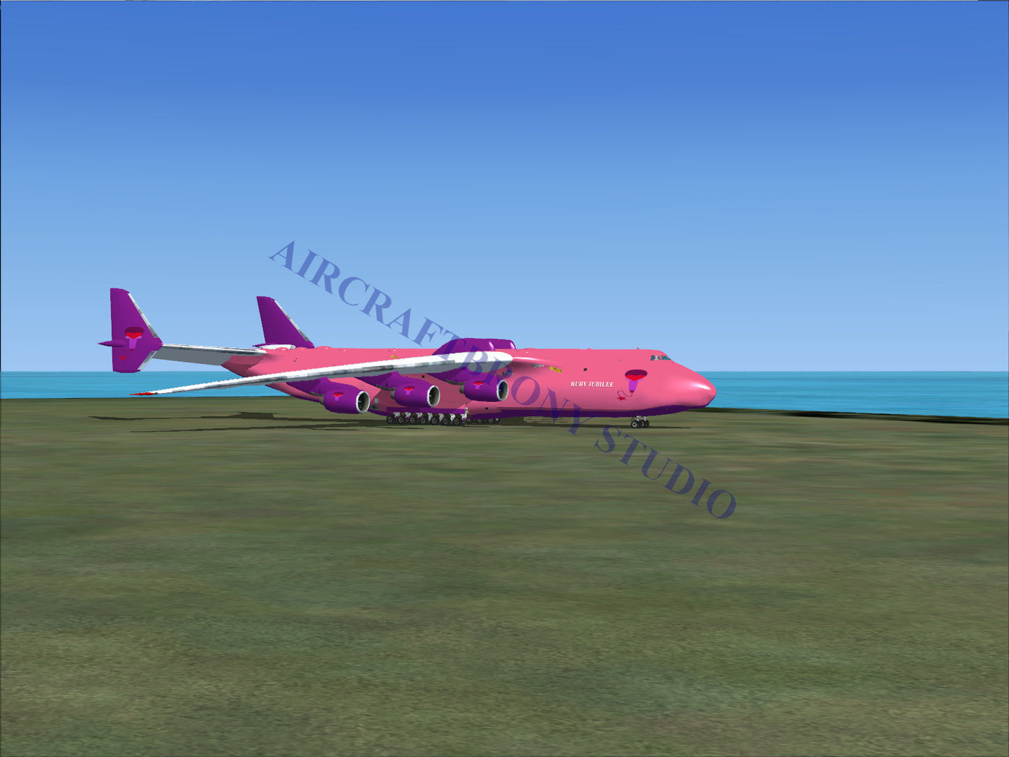 Pink cargo plane with purple engines
