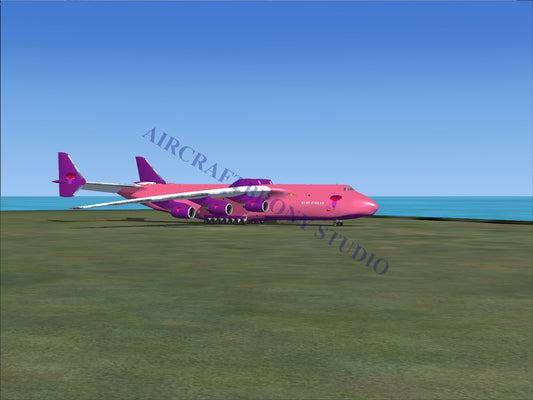 Pink cargo plane with purple engines