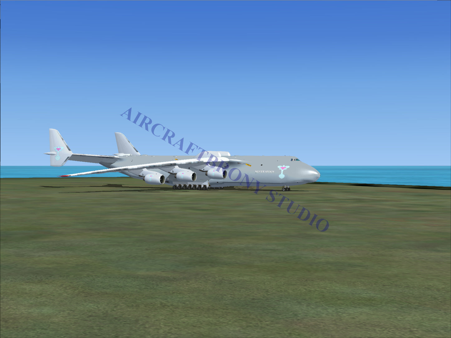 A gray cargo aircraft with six engines.