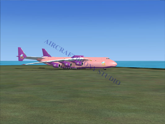 Pink and purple six-engine cargo plane