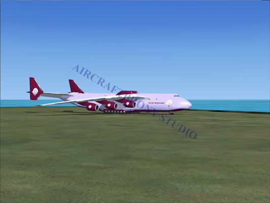 White and red cargo plane with purple accents, boeing 747 model.