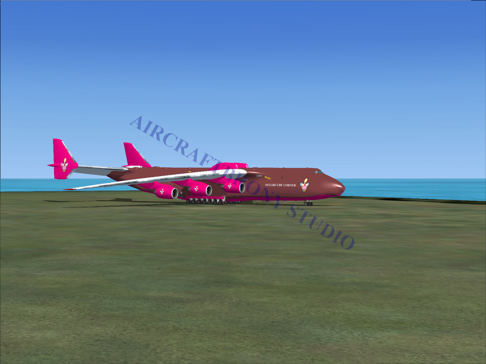 Red and pink cargo plane with a sleek design, likely from antonov airlines.