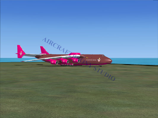 Red and pink cargo plane with a sleek design, likely from antonov airlines.