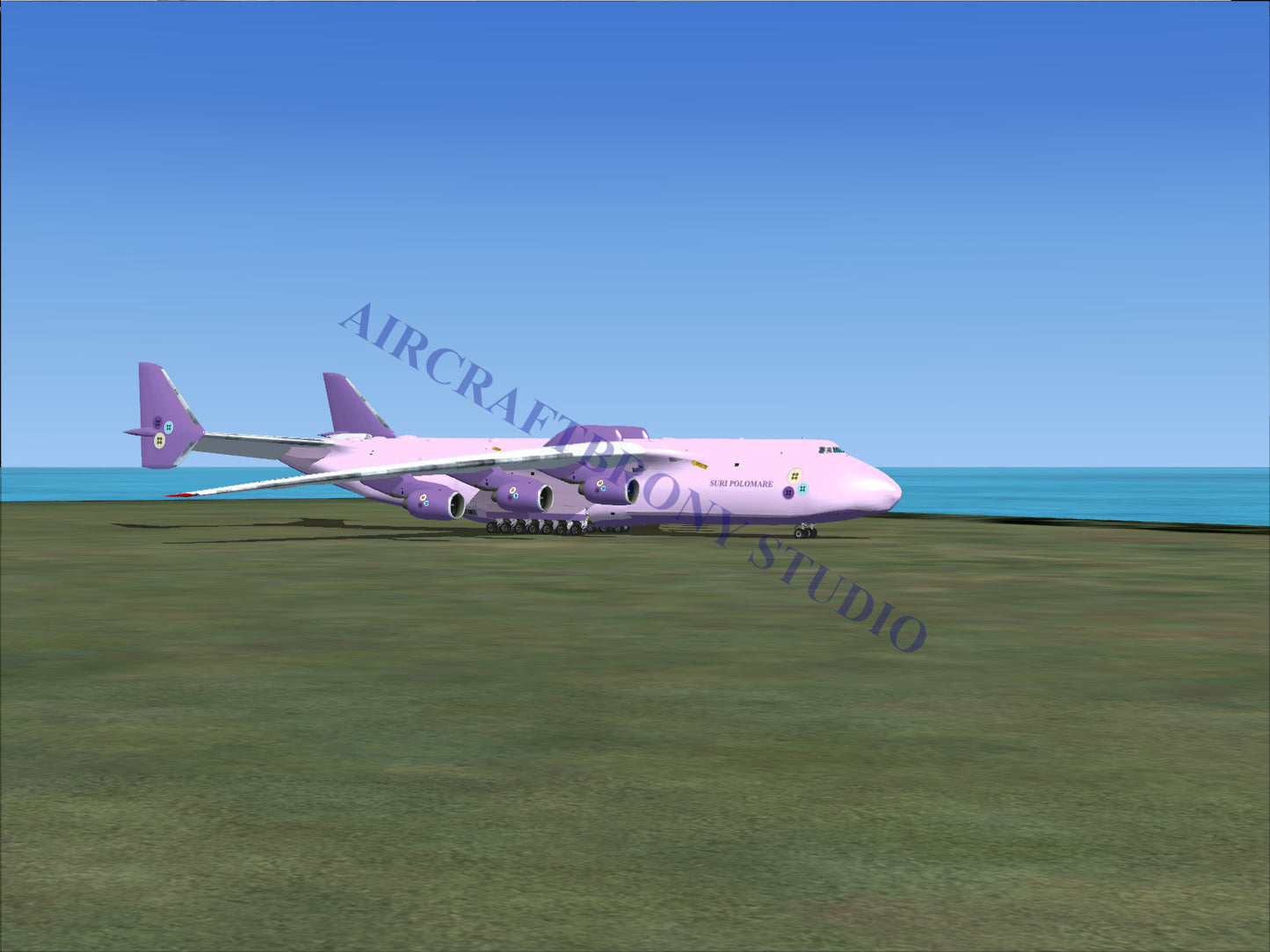 Purple boeing 747-8 cargo plane
