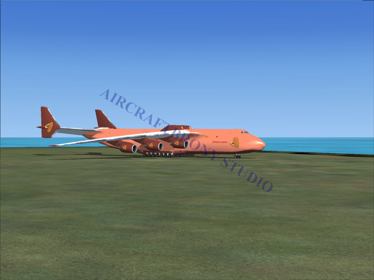 Orange cargo plane with red tail and wings, designed for heavy-lift transportation.